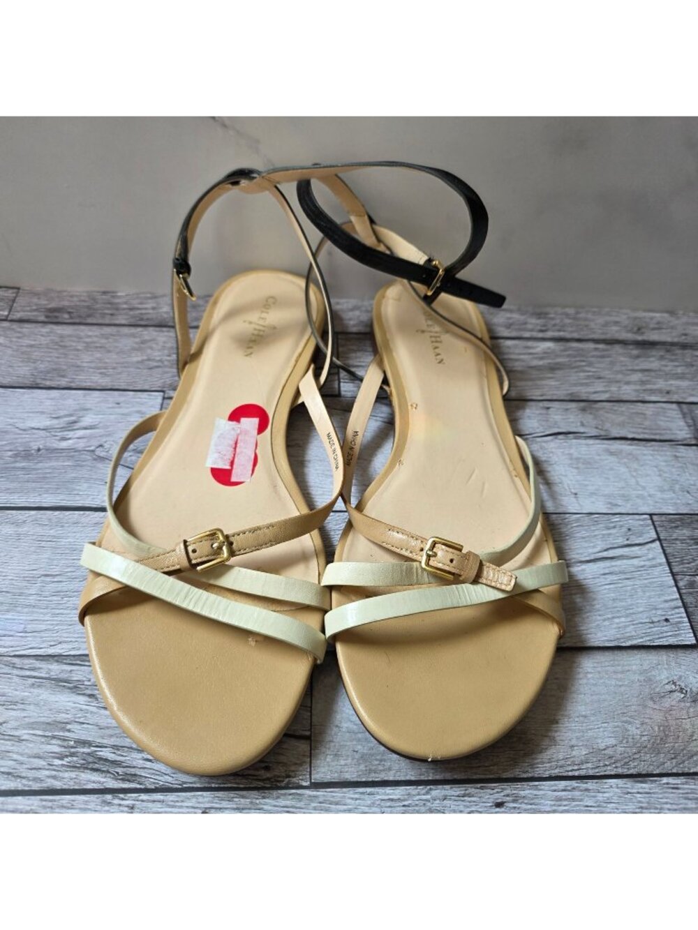 Cole Haan Womens Beige & Black Strappy Sandals Size 8B